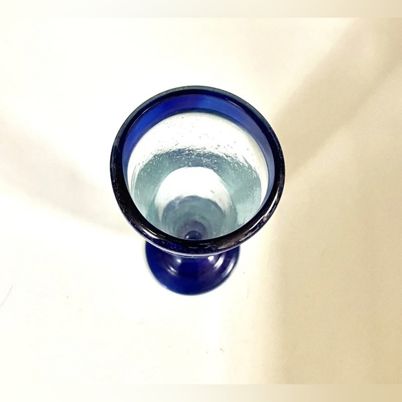 Hand Blown Mexican Cobalt Blue Rim Glassware Beer Pilsner Glass 9.5 in Vase - Picture 2 of 5